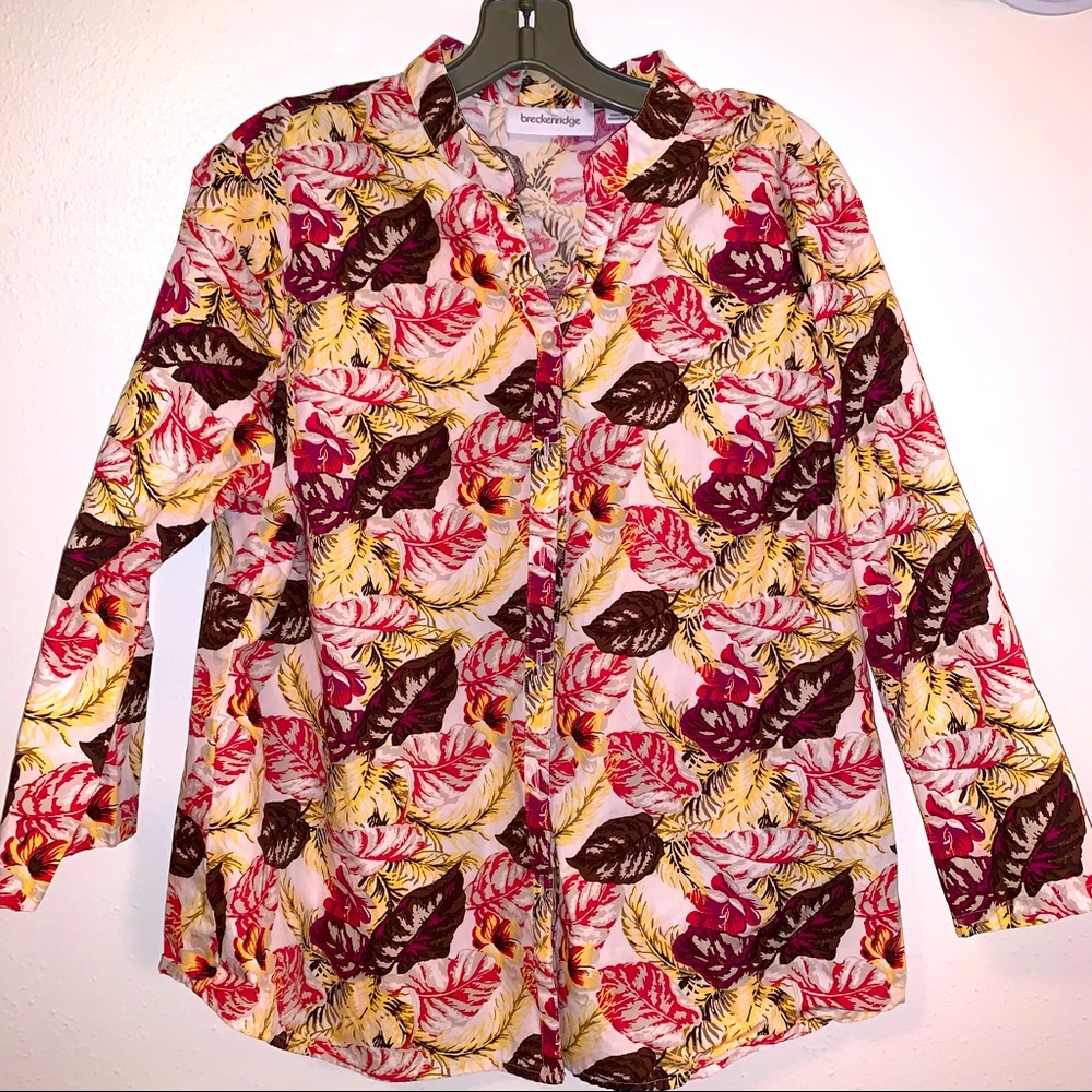 Breckenridge XL Floral and Leaf Print Button Down Shirt